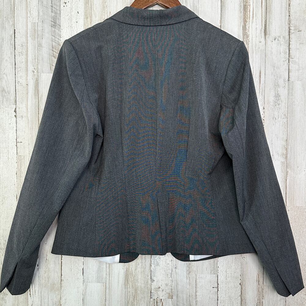 Womens Blazer Sz 14 Dark Gray Cropped Modern Single Breasted Academia Preppy EUC - Picture 2 of 9